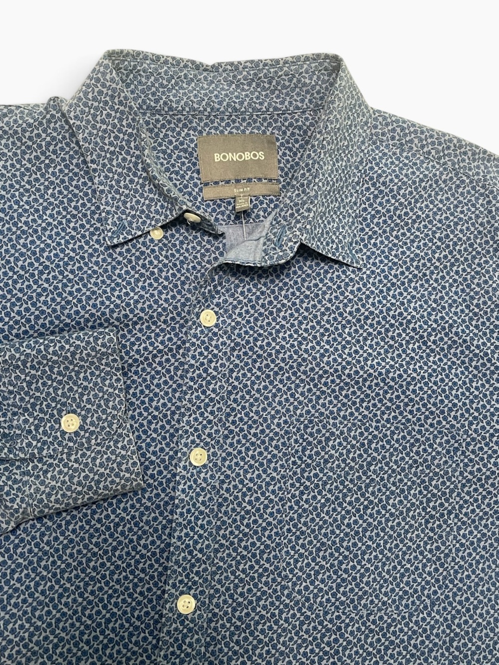 Bonobos Men's Navy Floral Print Button-Down Shirt XL